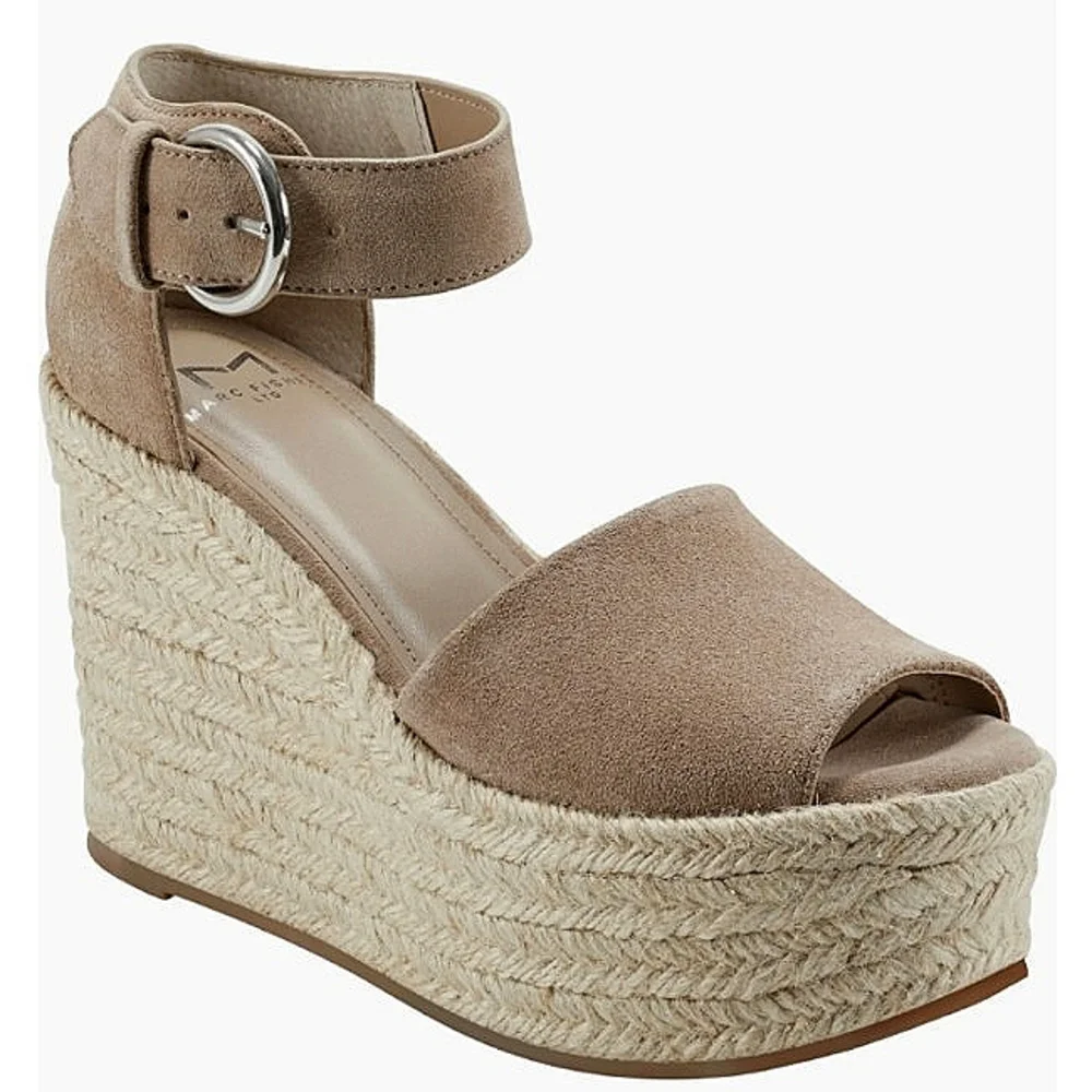 New No Box Marc Fisher LTD Alita Genuine Suede Platform Wedge Espadrille Sandal